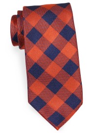 Large Gingham Plaid Tie in Navy and Burnt Orange
