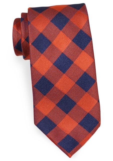 Gingham XL Tie in Burnt Orange and Navy