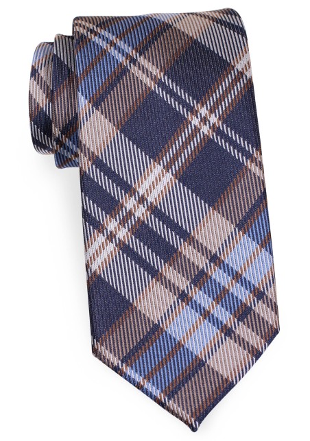 Navy and Brown Tartan Check Tie