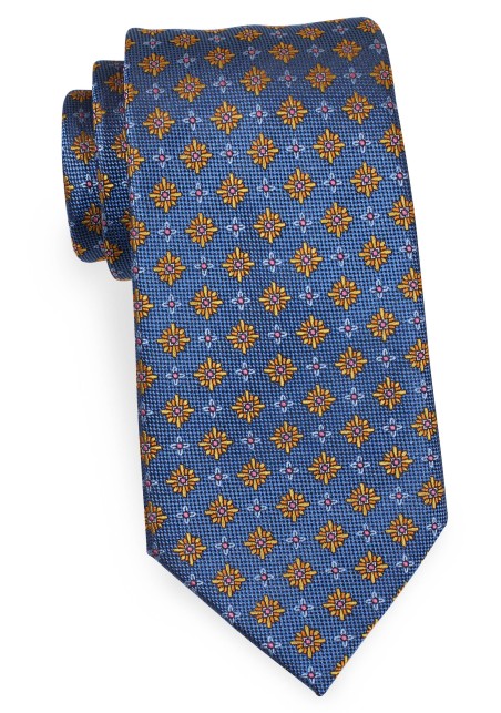 Blue Necktie with Amber Orange Florals