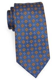 Blue Necktie with Amber Orange Florals