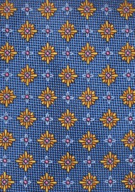 Blue Necktie with Amber Orange Florals