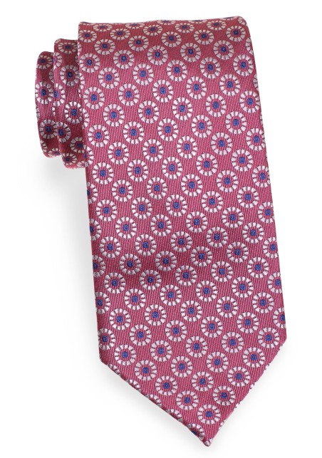 Rose Pink Colored Mens Tie with Circular Design Pattern