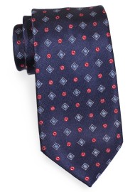 Navy Blue XL Length Tie with Crimson Red Woven Design