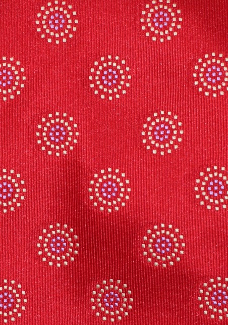 Bright Red Mens Pocket Square with Circular Design Pattern
