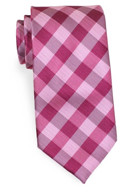 Extra Long Pink Colored Gingham Check Tie