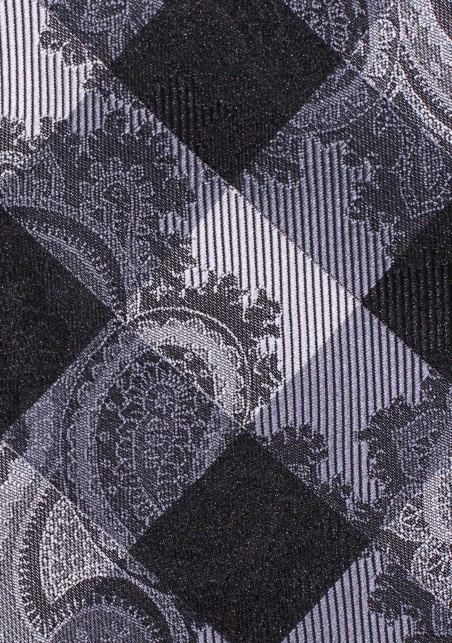 XL Tie in navy and Silver Gingham Paisley Design