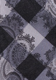 Gingham Check and Paisley Bow Tie in Black, Gray, Silver