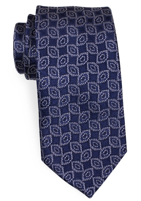 Navy Tie with Geometric Ovals