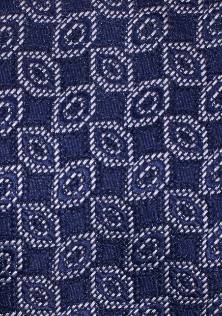 Navy and Gray Pocket Square with Woven Geometric Design