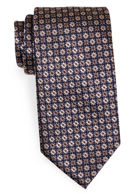 Navy, Tan, Brown Argyle Checkered Necktie