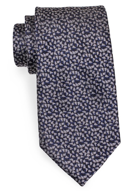 Navy Tie Decorated with Tiny Silver Triangles