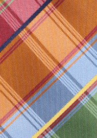 Lime Green with Orange and Turquoise Blue Madras Pocket Square