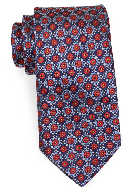 Red with Blue Floral Checkered Necktie