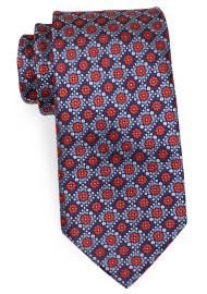 Red and Blue Floral Checkered Tie in Extra Long Length