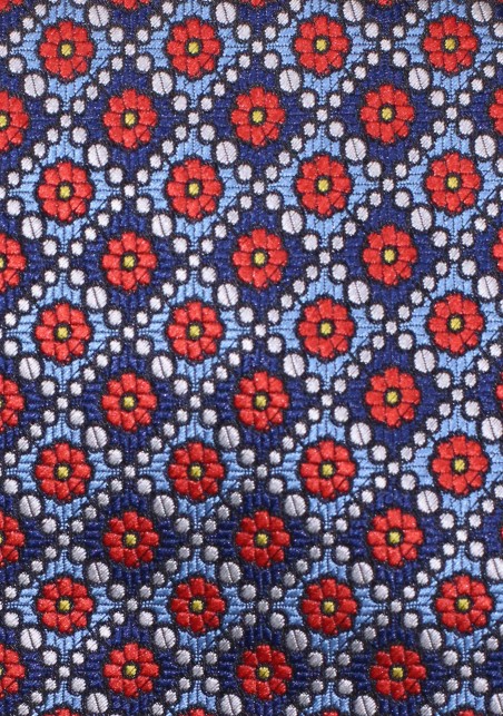 Red and Blue Floral Checkered Tie in Extra Long Length