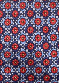 Floral Checkered Bow Tie in Red and Blue