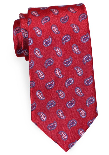 Wine Red Colored Paisley Tie in Classic Mens Tie Length