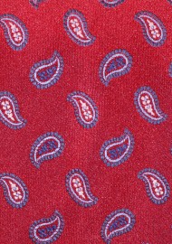XL Length Tie in Wine Red and Blue Paisley