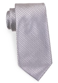 Platinum Silver Hex Checkered Tie in XL Length