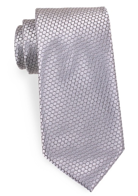 Hex Checkered Tie in Silver and Gray
