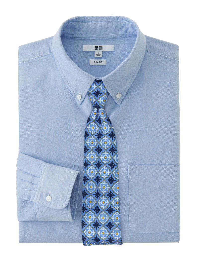 Light Blue Tile Design Cotton Skinny Tie