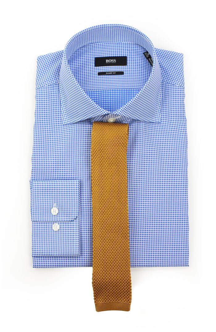 Micro Check Shirt + Knit Tie in Mustard