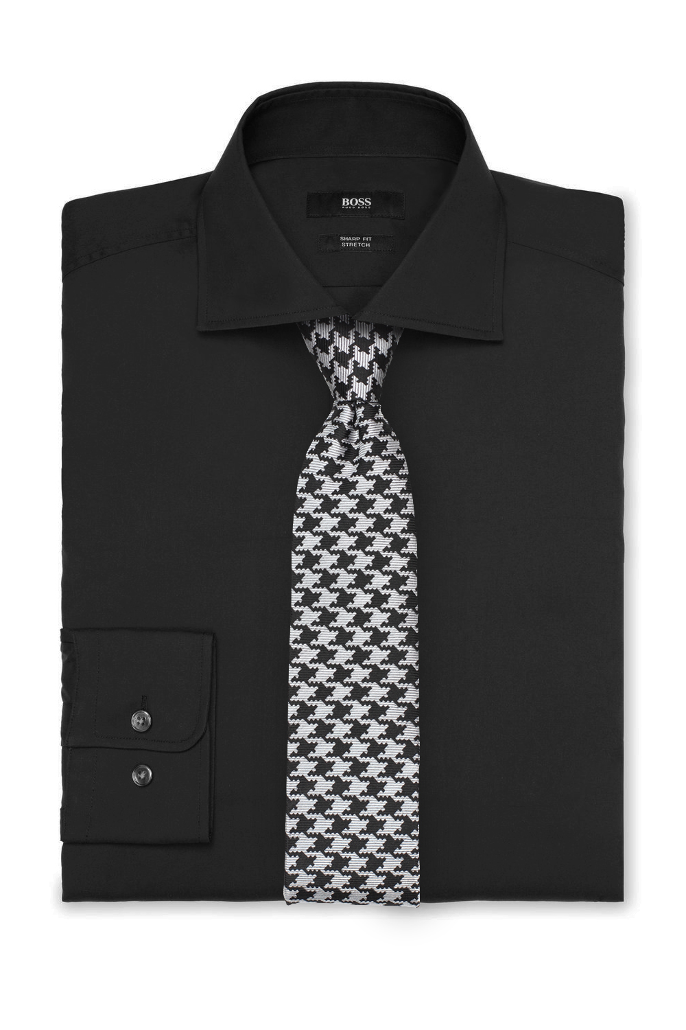 Houndstooth Check Tie and Black Shirt