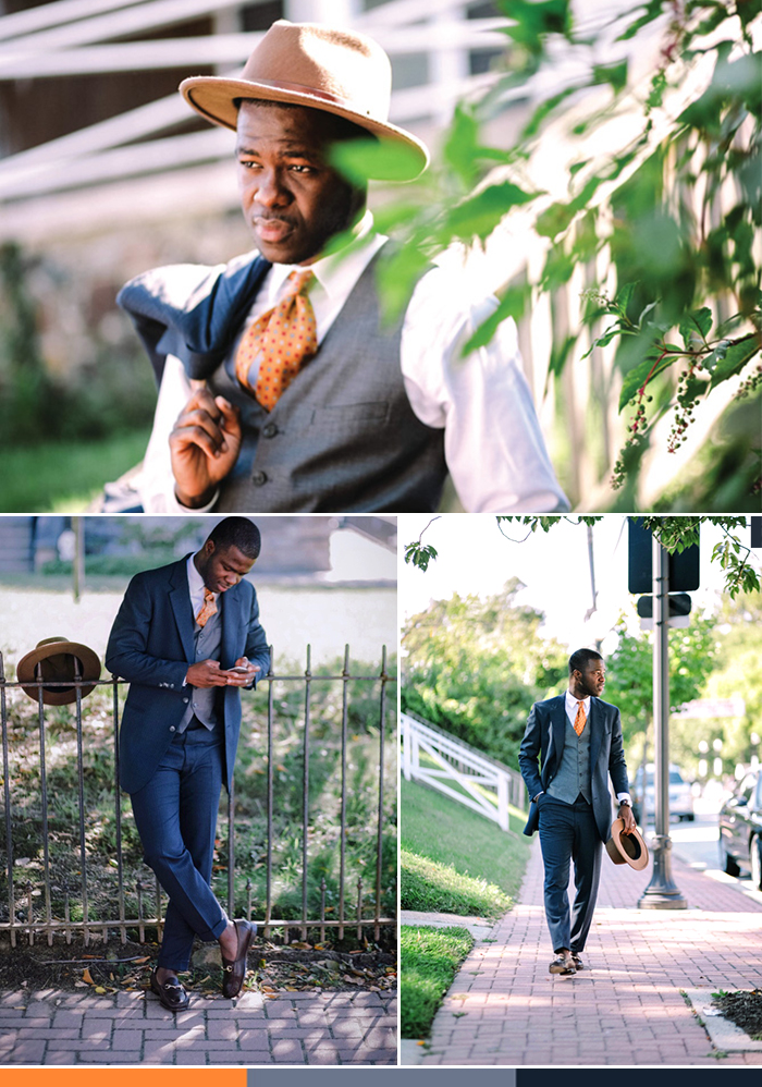 Autumn Suit + Tangerine Orange Silk Tie