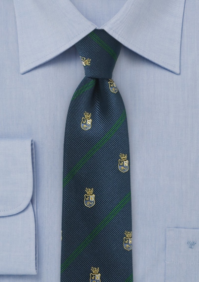 Regimental Slim Tie in Green and Blue