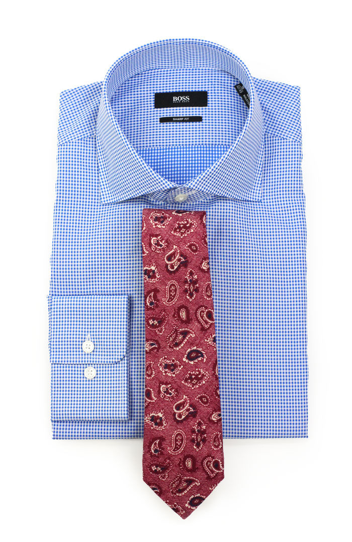 Paisley Skinny Tie + Micro Gingham Dress Shirt