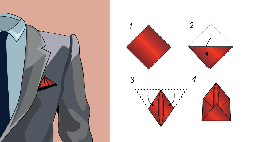 Winged Puff Pocket Square Fold